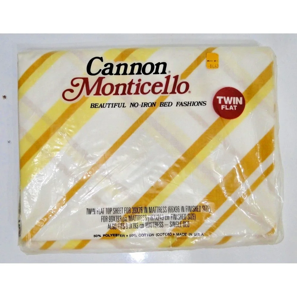 NOS Vtg Cannon Monticello Twin Flat Sheet Diagonal Fantasy Stripes 50/50
